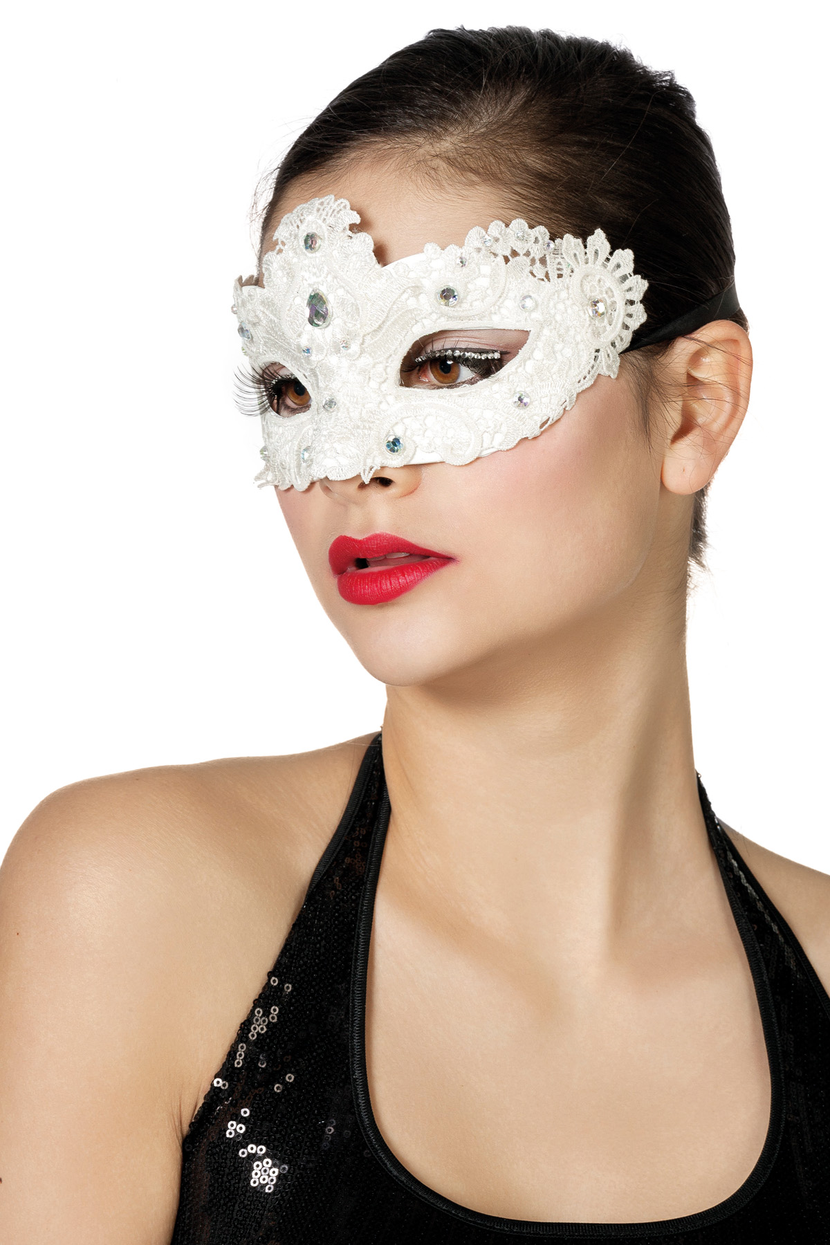 verkoop - attributen - Themafeest - Venetiaans masker wit met steentje